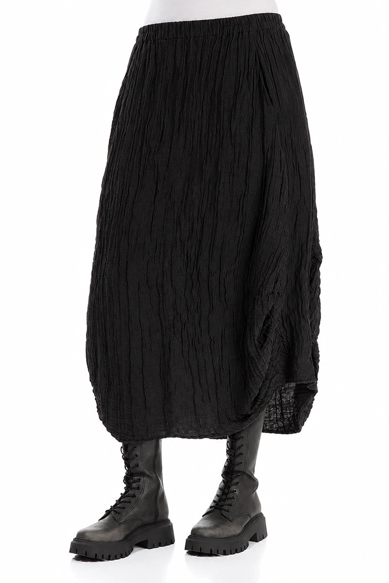 Sculpted Hem Black Crinkled Skirt 3