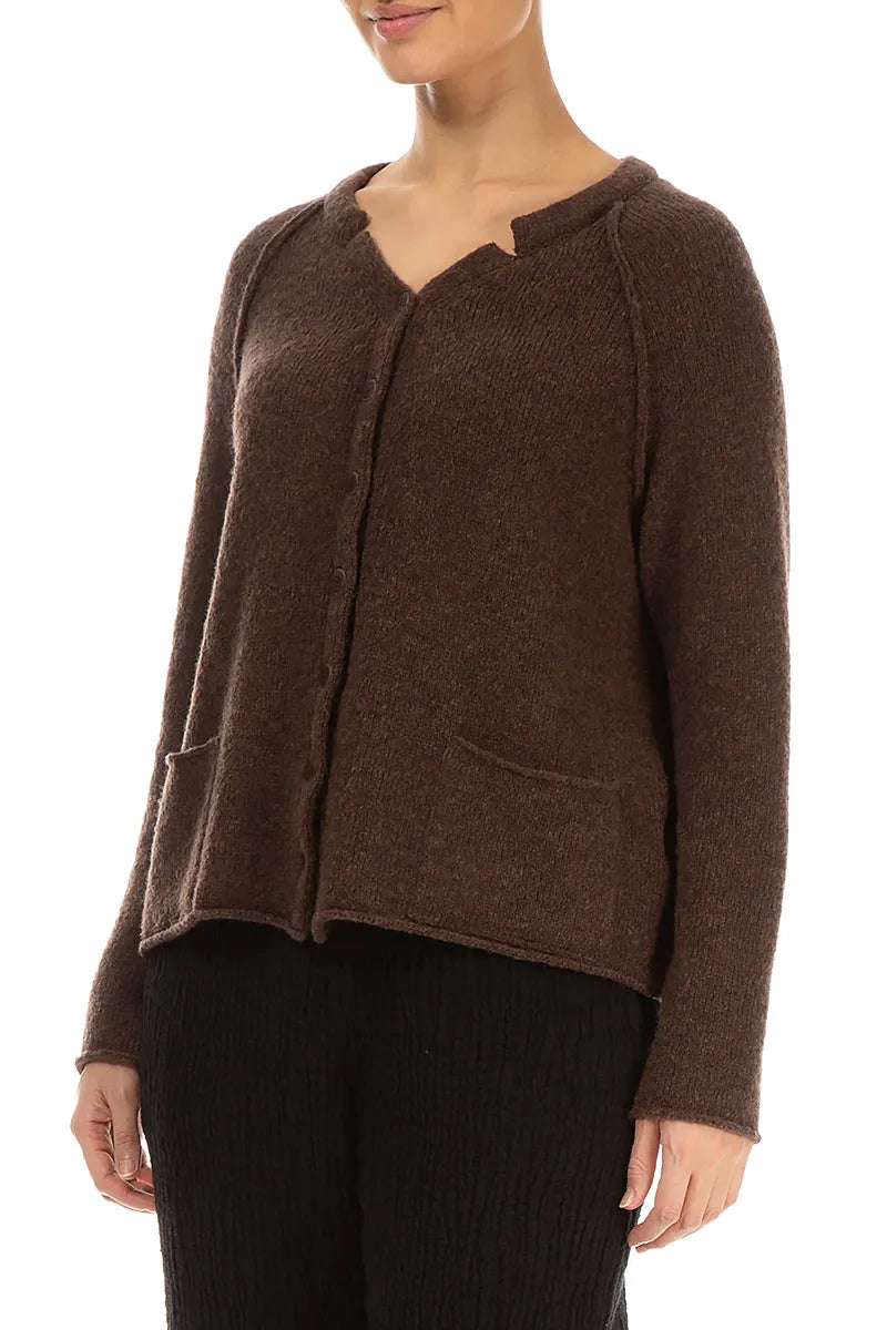 Seam Detail Brown Wool Cardigan 3
