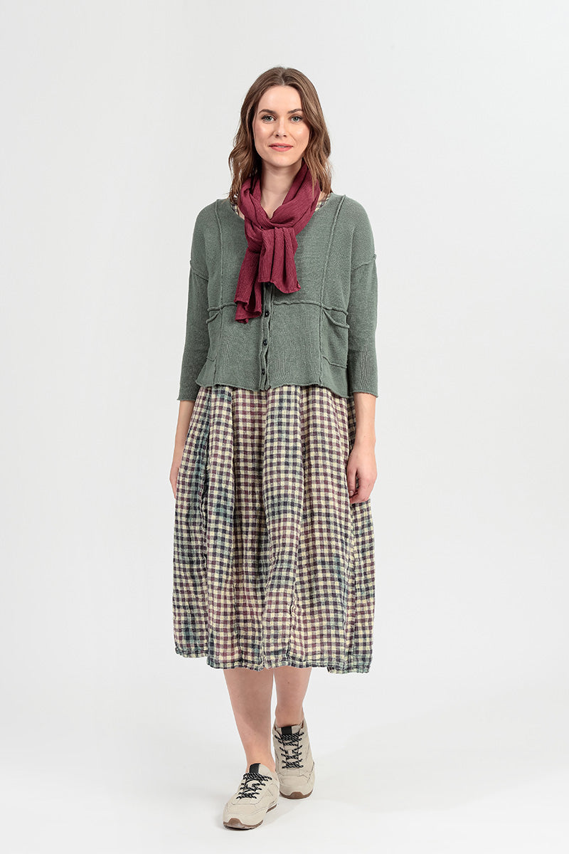 Nahtdetail Salbei Leinen-Cardigan