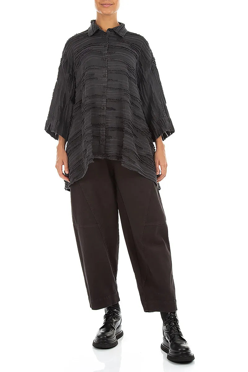 Seamed Warm Charcoal Stretch Cotton Trousers