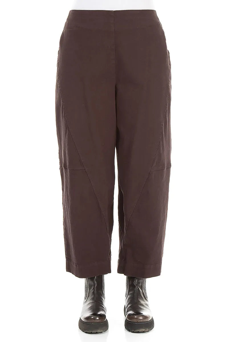 Seamed Truffle Brown Denim Cotton Trousers