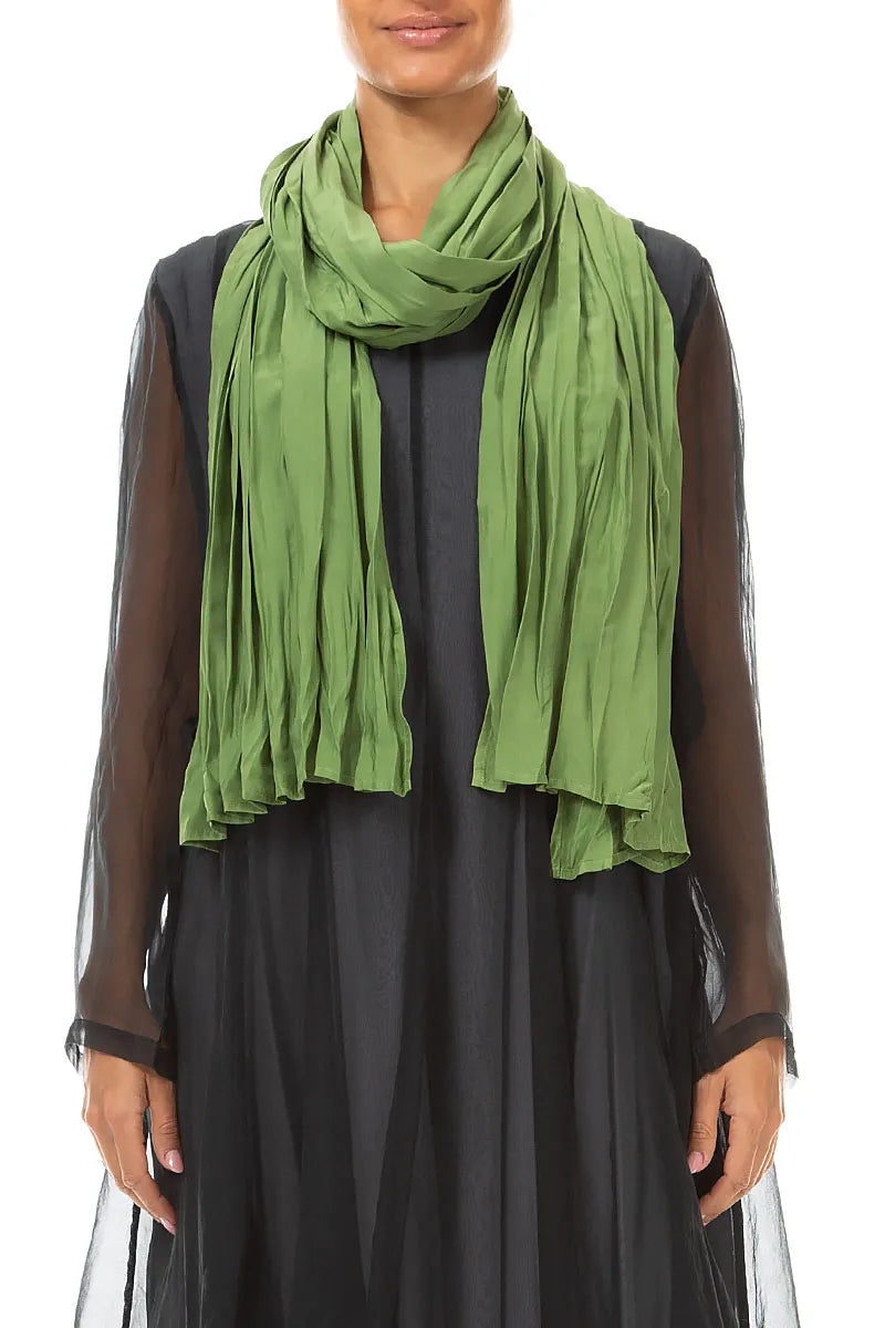 Shamrock Green Crumpled Pure Silk Scarf