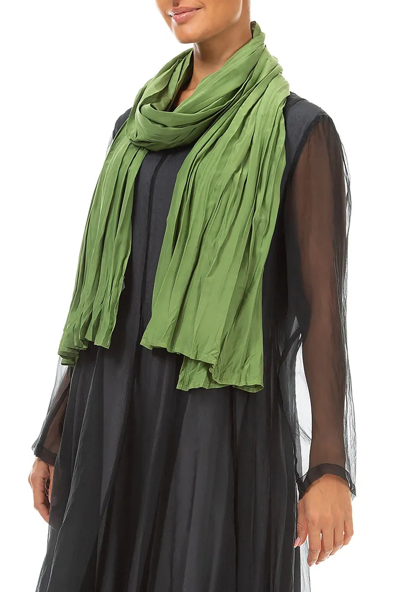 Shamrock Green Crumpled Pure Silk Scarf