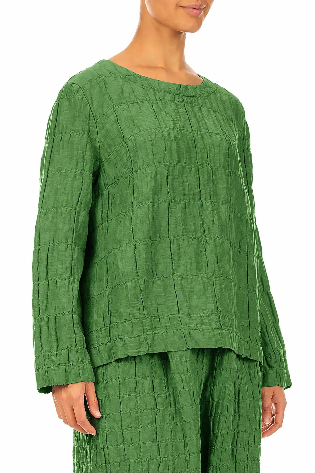 Shamrock Green Pleated Silk Linen Blouse
