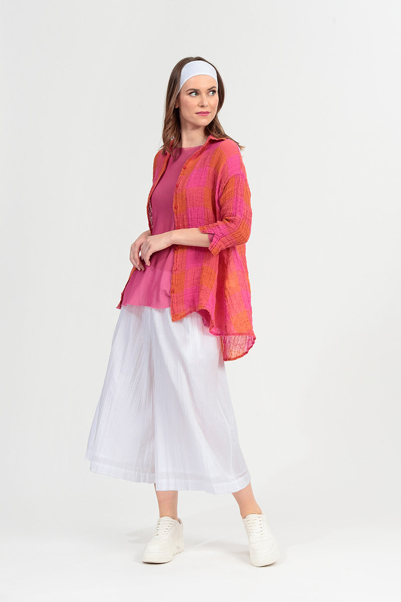 Chemisier en voile de coton doux maillé fuchsia transparent