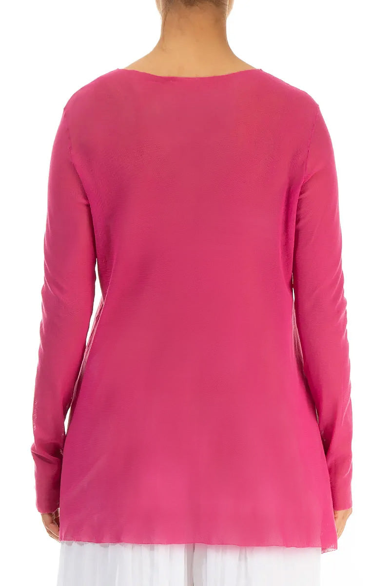 Chemisier en voile de coton doux maillé fuchsia transparent