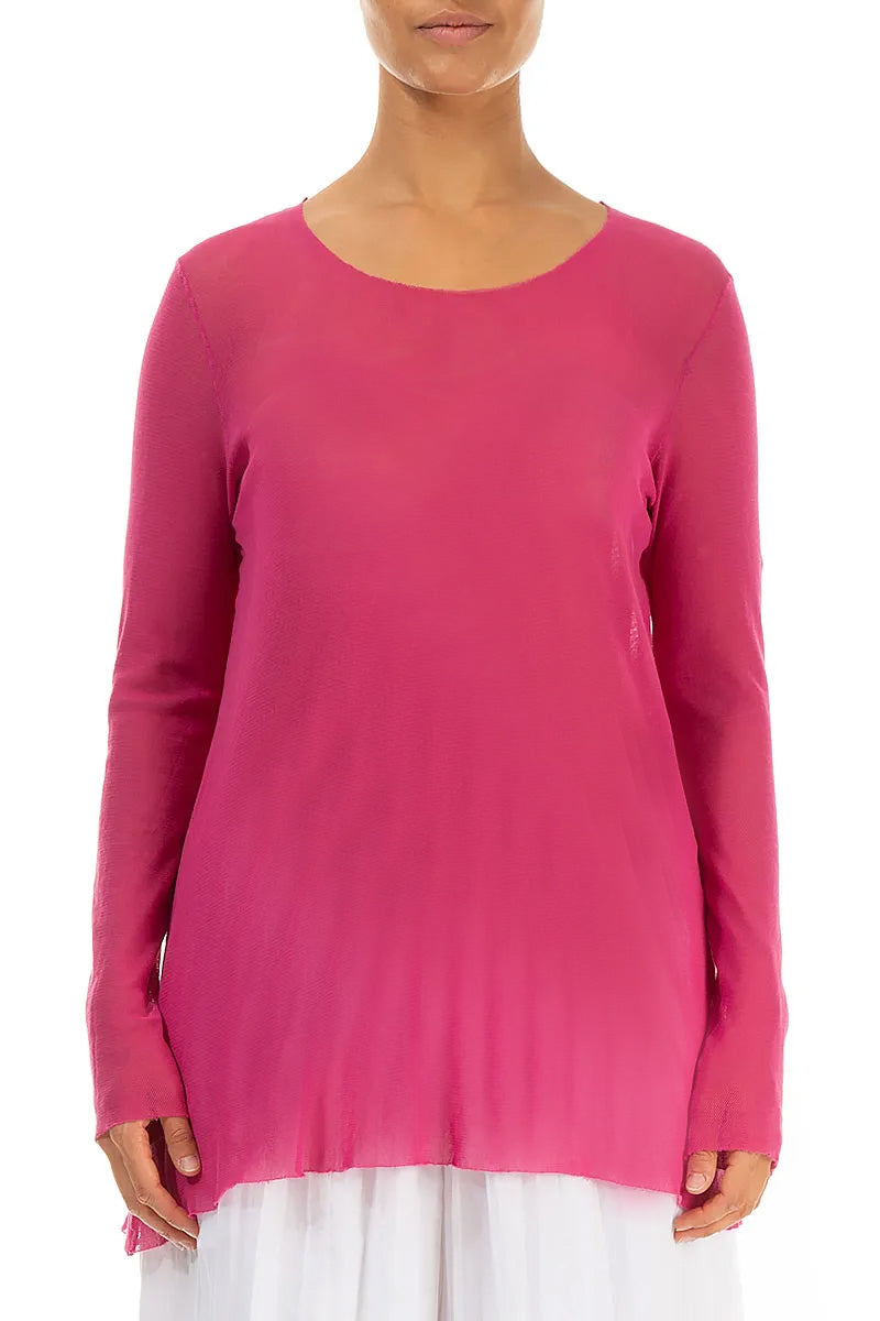 Chemisier en voile de coton doux maillé fuchsia transparent