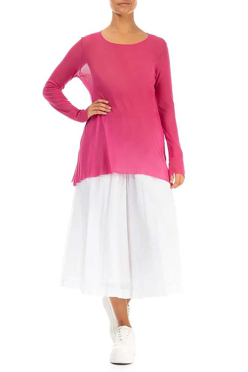 Chemisier en voile de coton doux maillé fuchsia transparent