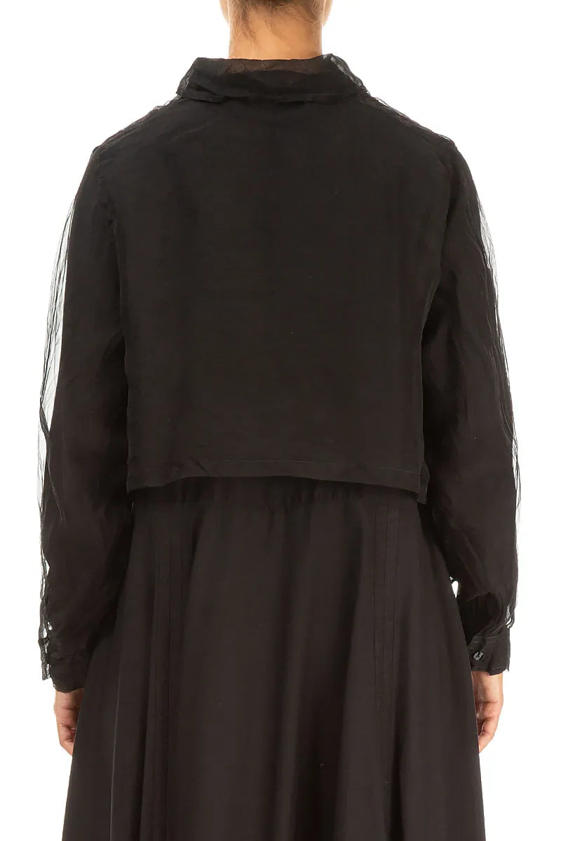 Short Black Silk Chiffon Jacket 2