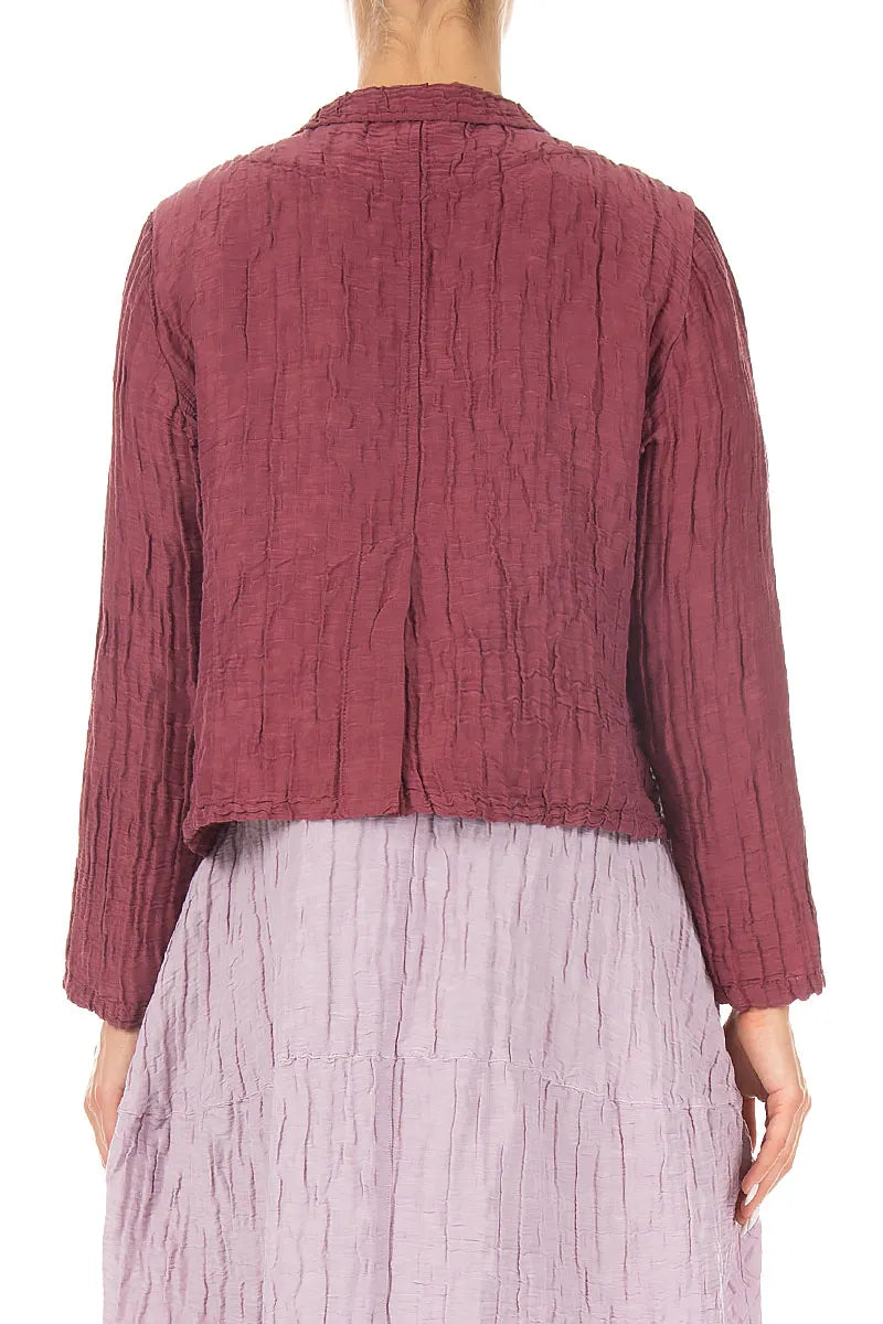 Short Crinkled Antique Ruby Silk Linen Jacket 3