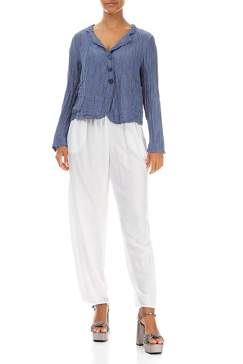 Short Crinkled Blue Nova Silk Linen Jacket 4