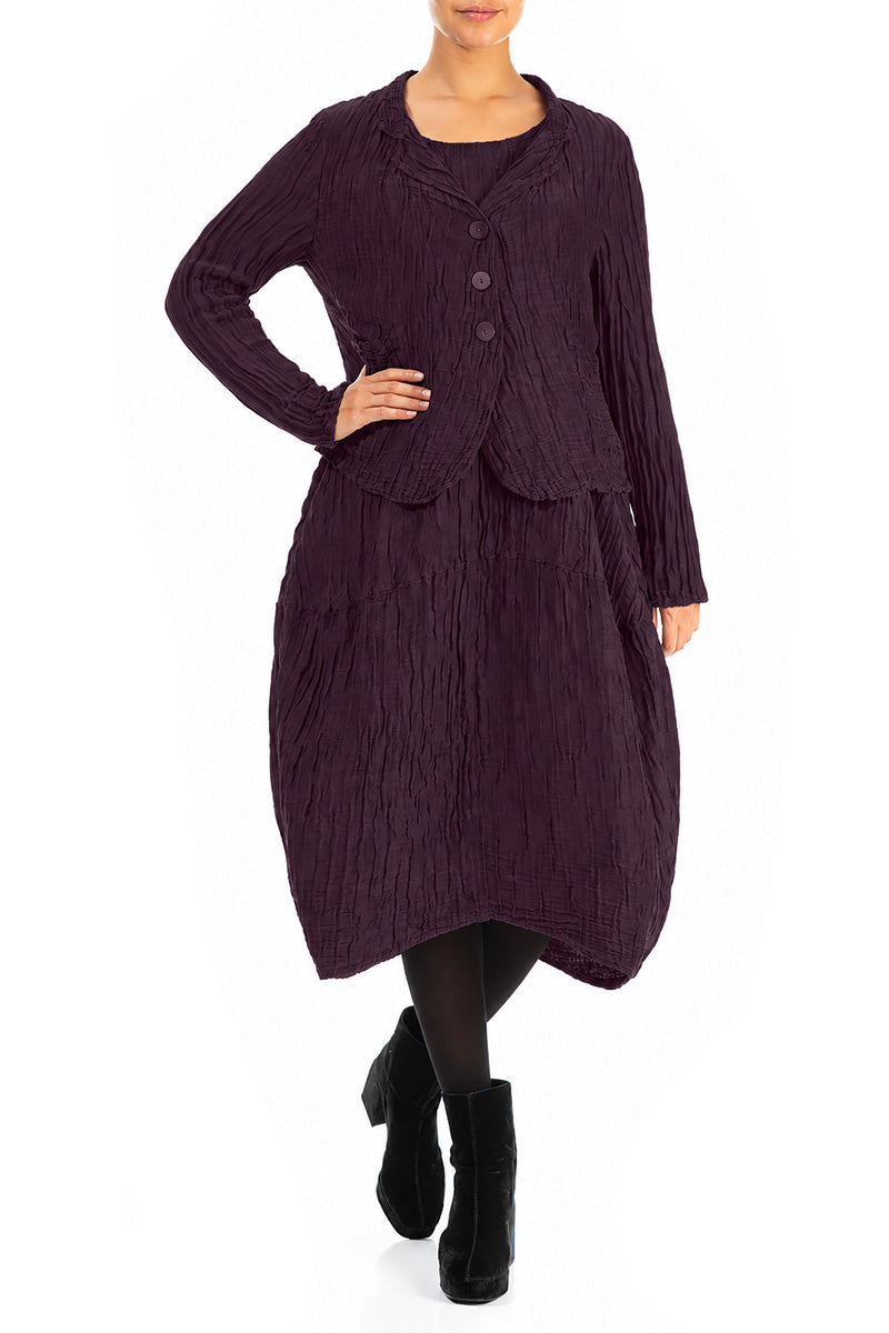 Short Crinkled Deep Plum Silk Linen Jacket