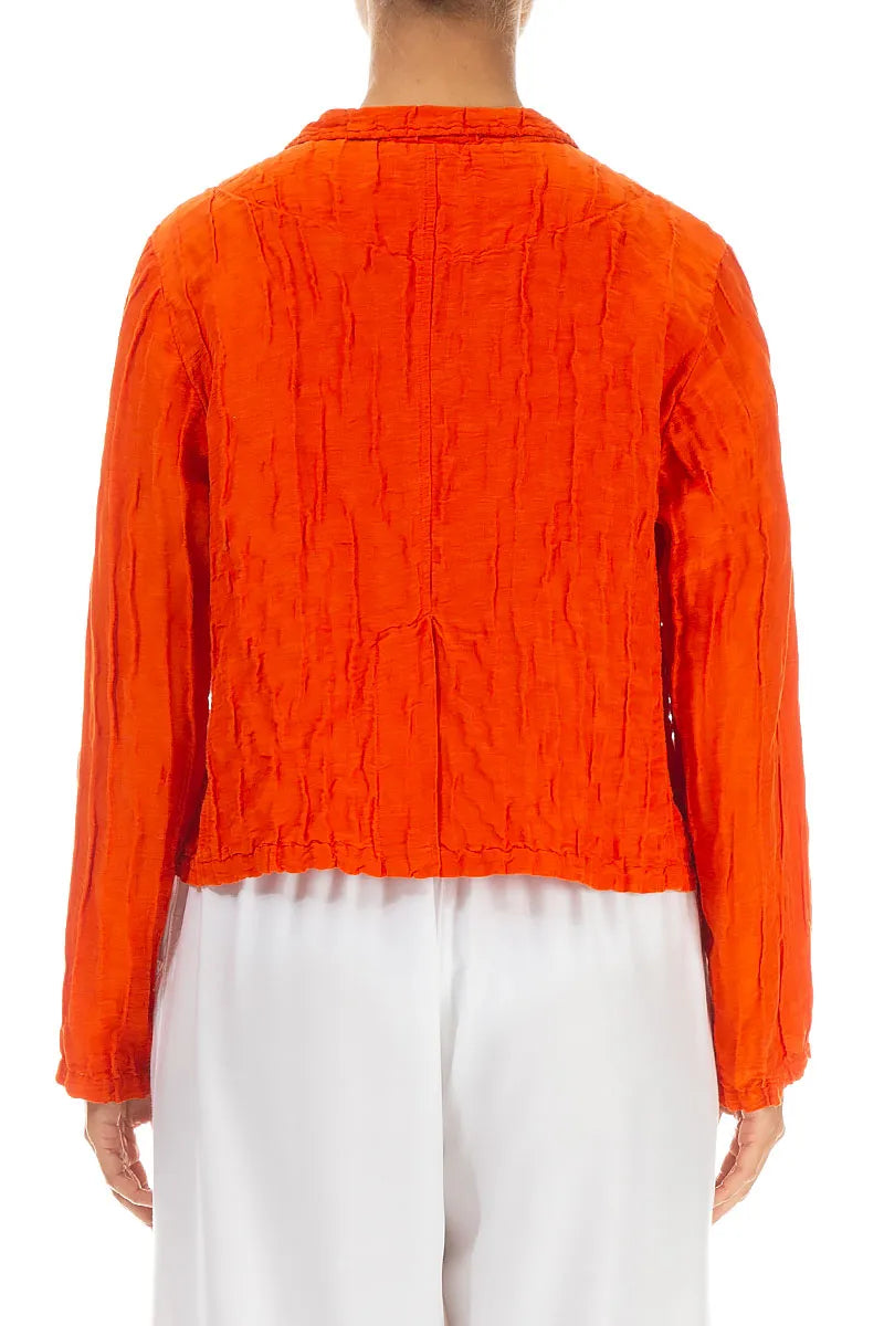 Short Crinkled Flame Orange Silk Jacket 2