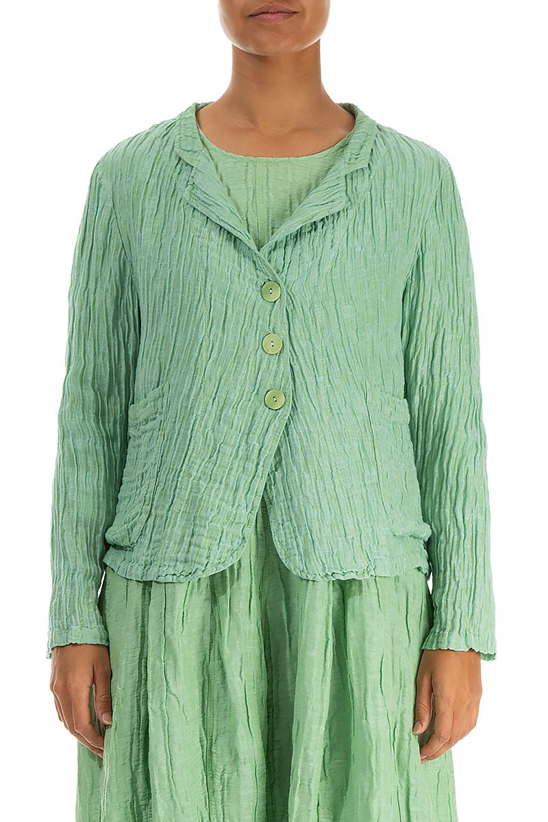 Short Crinkled Green Sorbet Silk Jacket