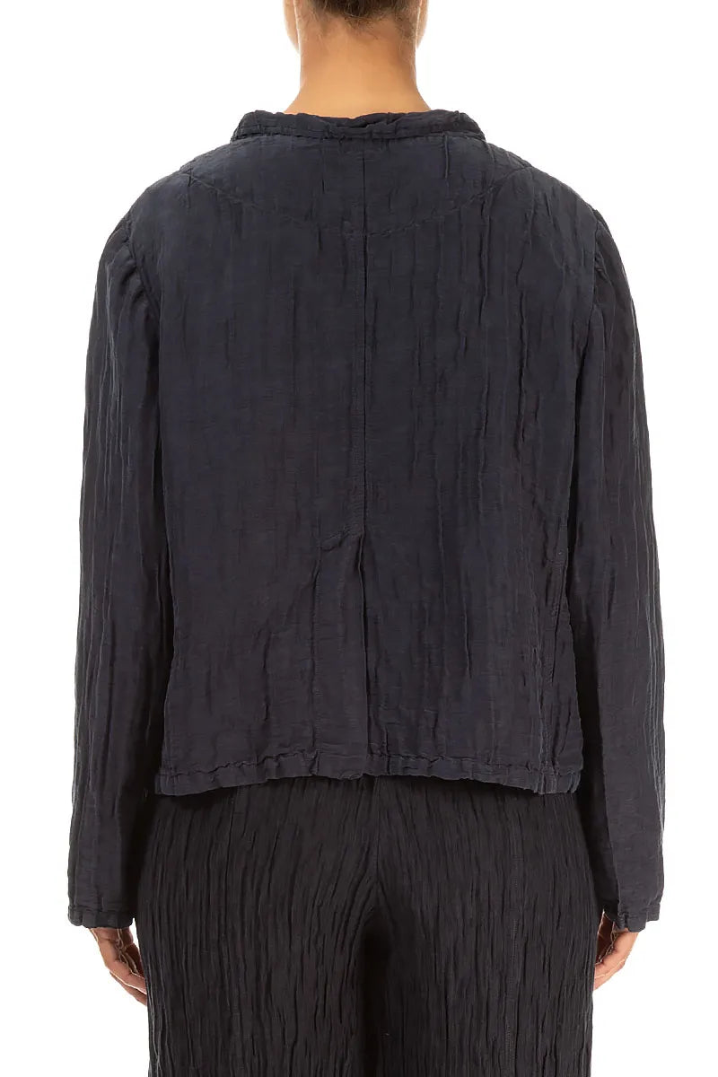 Short Crinkled Graphite Blue Silk Jacket 2