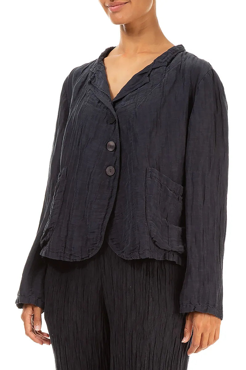 Short Crinkled Graphite Blue Silk Jacket 3