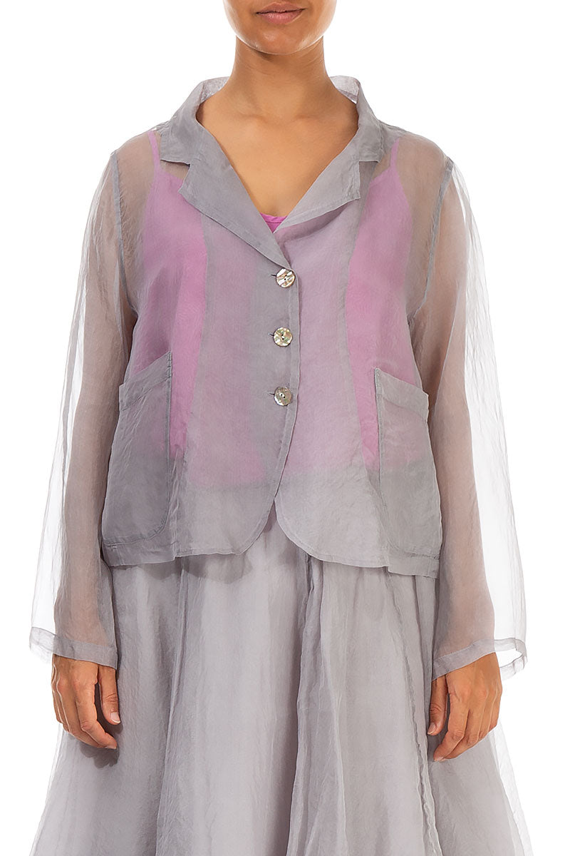 Short Lilac Grey Silk Chiffon Jacket