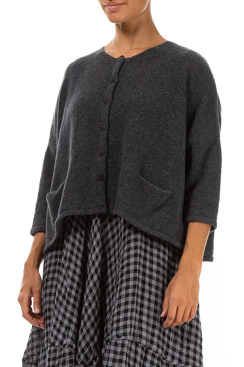 Short Loose Dark Grey Wool Cardigan 3