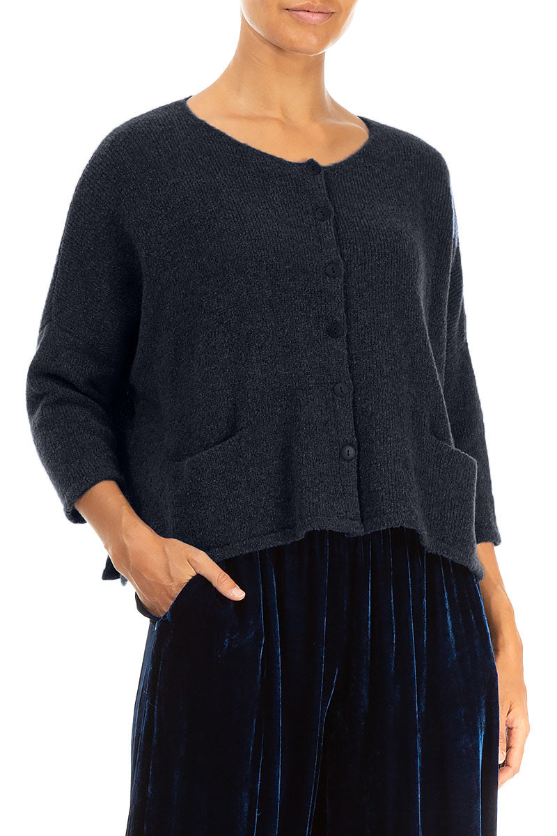 Short Loose Dark Navy Wool Cardigan 3