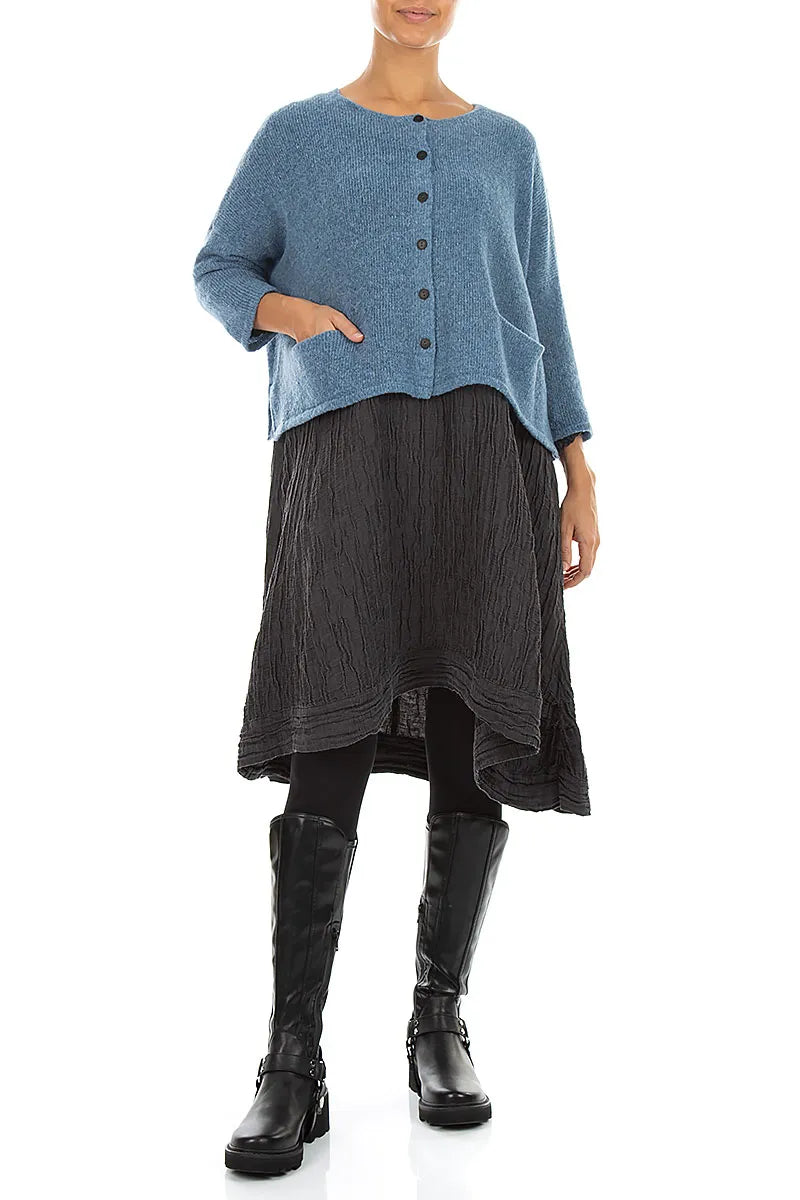 Short Loose Petrol Blue Wool Cardigan