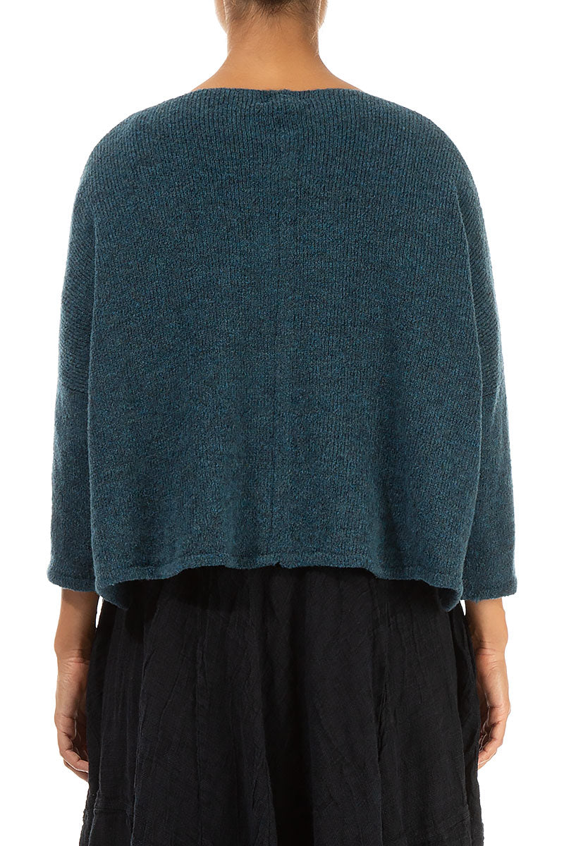Short Loose Teal Wool Cardigan 2