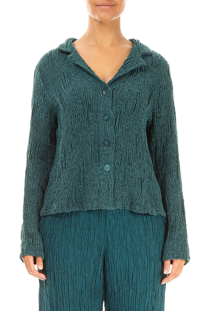 Short Peacock Textured Silk Linen Jacket 1