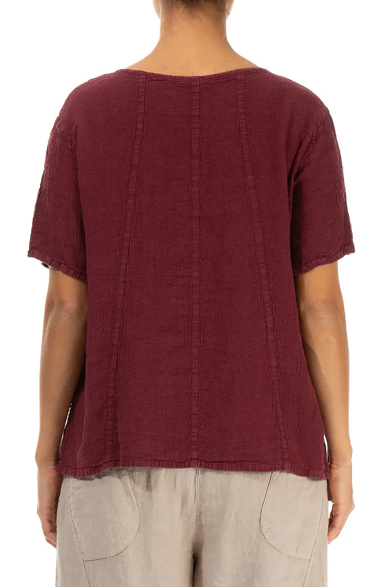 Short Sleeves Antique Ruby Linen Viscose Blouse 2