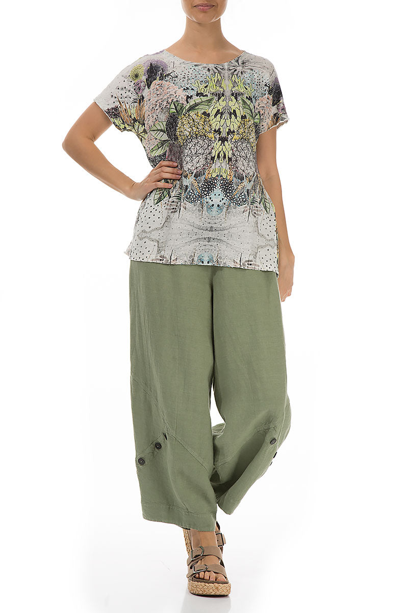 Short Sleeves Botanical Linen Jersey Top 4