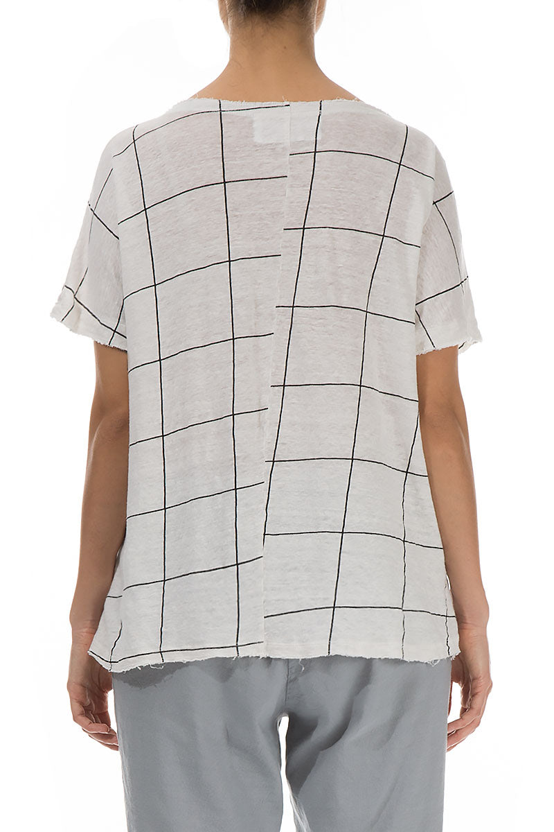 Short Sleeves Checkered Linen Jersey Top