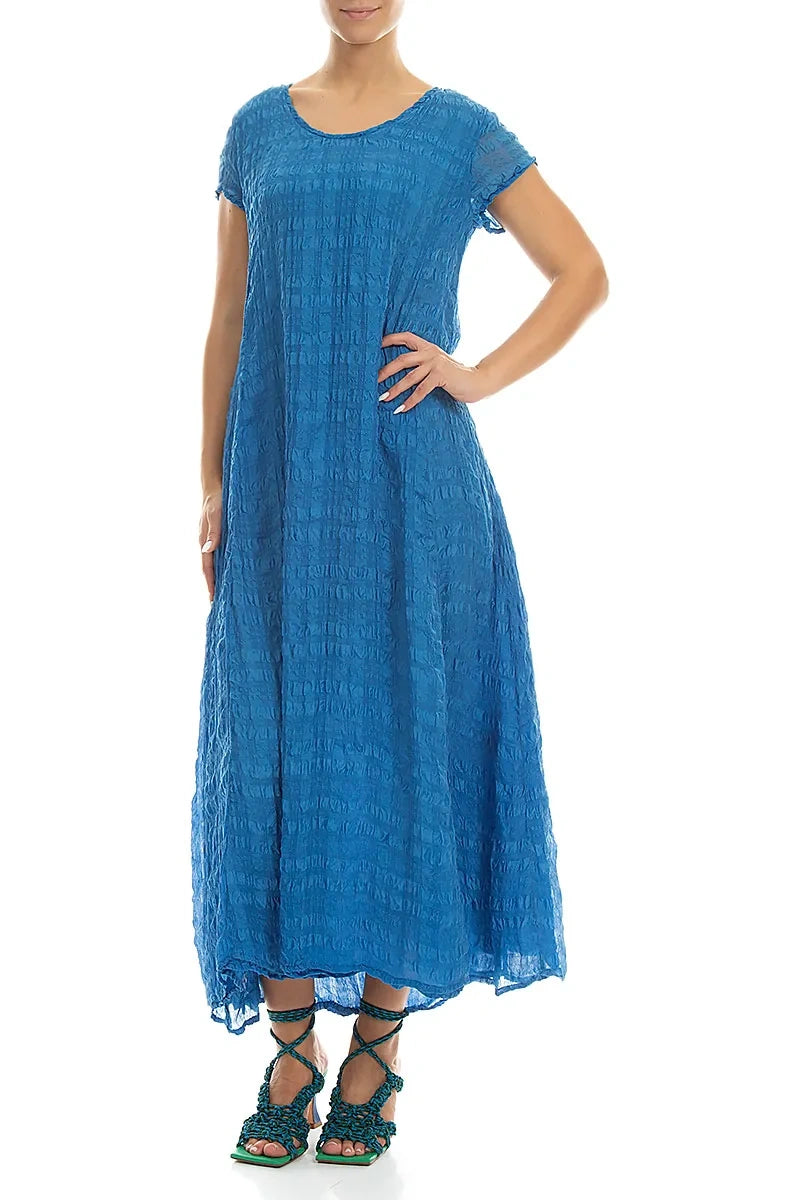 Short Sleeves Cobalt Blue Light Silk Maxi Dress 3