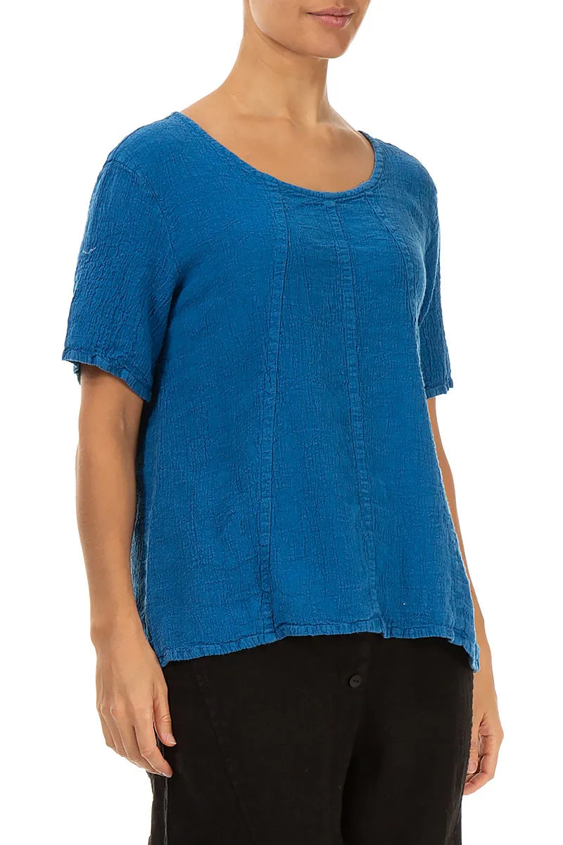 Short Sleeves Cobalt Blue Linen Viscose Blouse 3