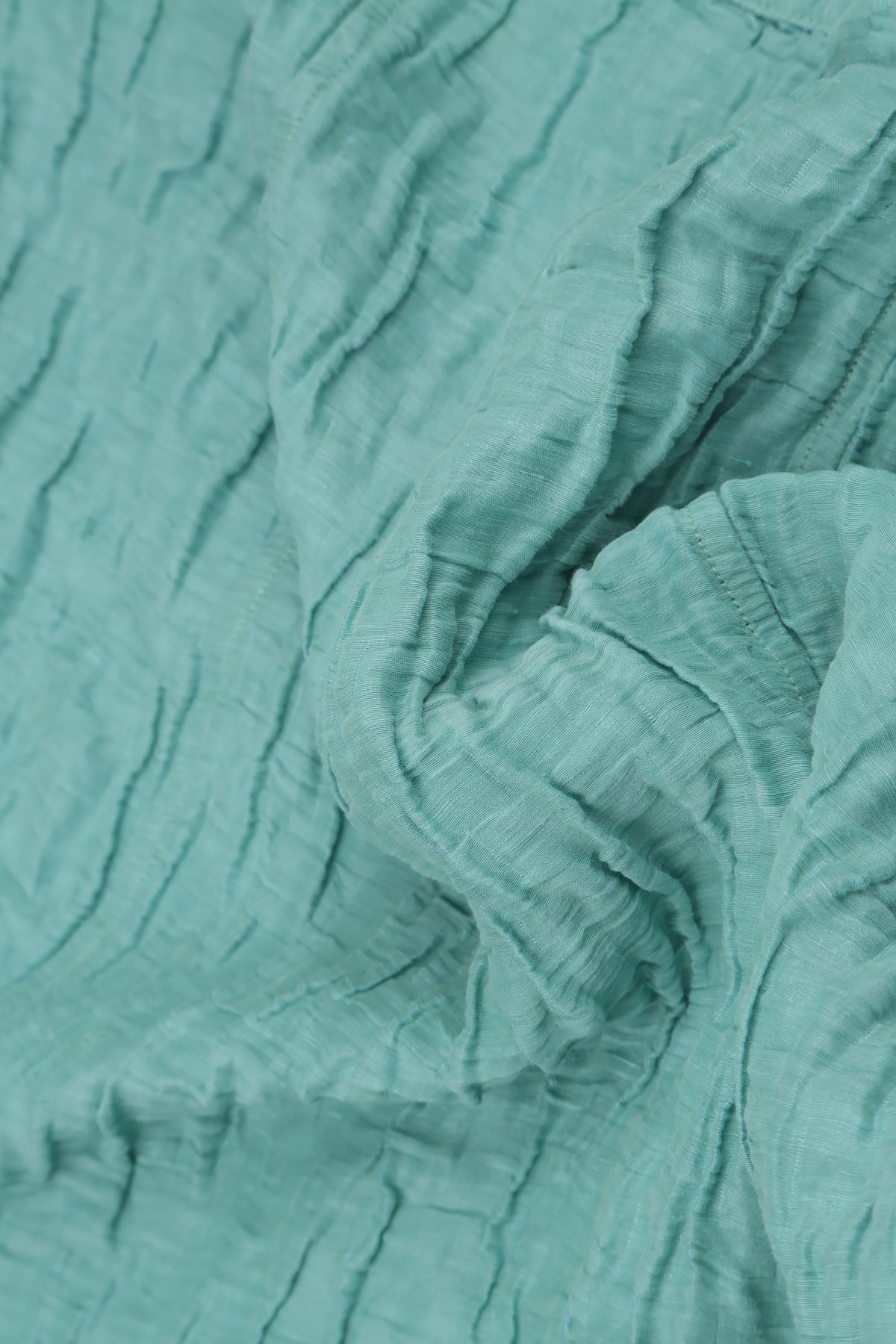 Short Sleeves Crinkled Mint Silk Linen Tunic Dress 5