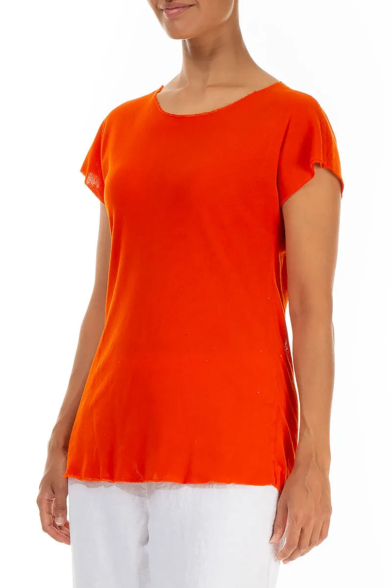 Haut en coton doux à manches courtes orange vif en maille