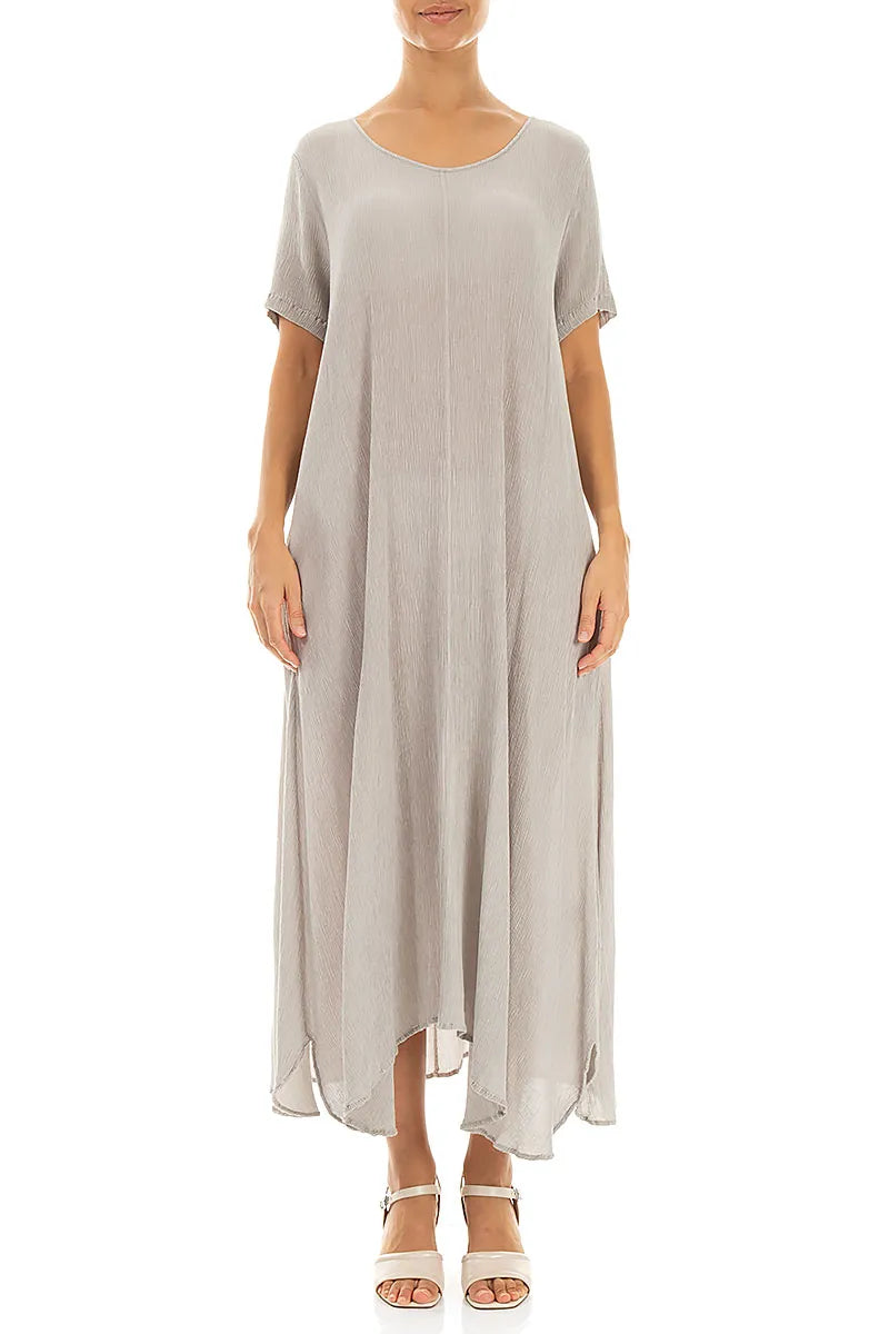 Short Sleeves Flared Beige Silk Viscose Dress