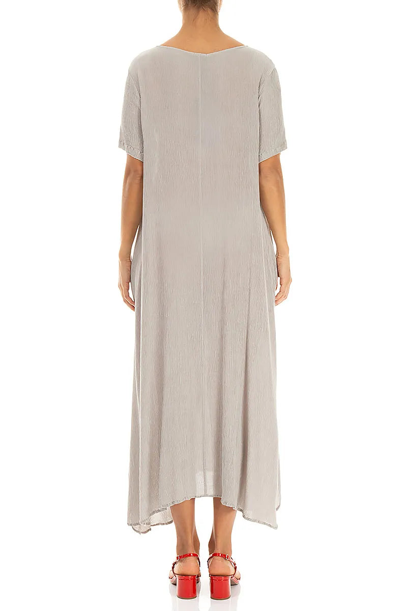 Short Sleeves Flared Beige Silk Viscose Dress