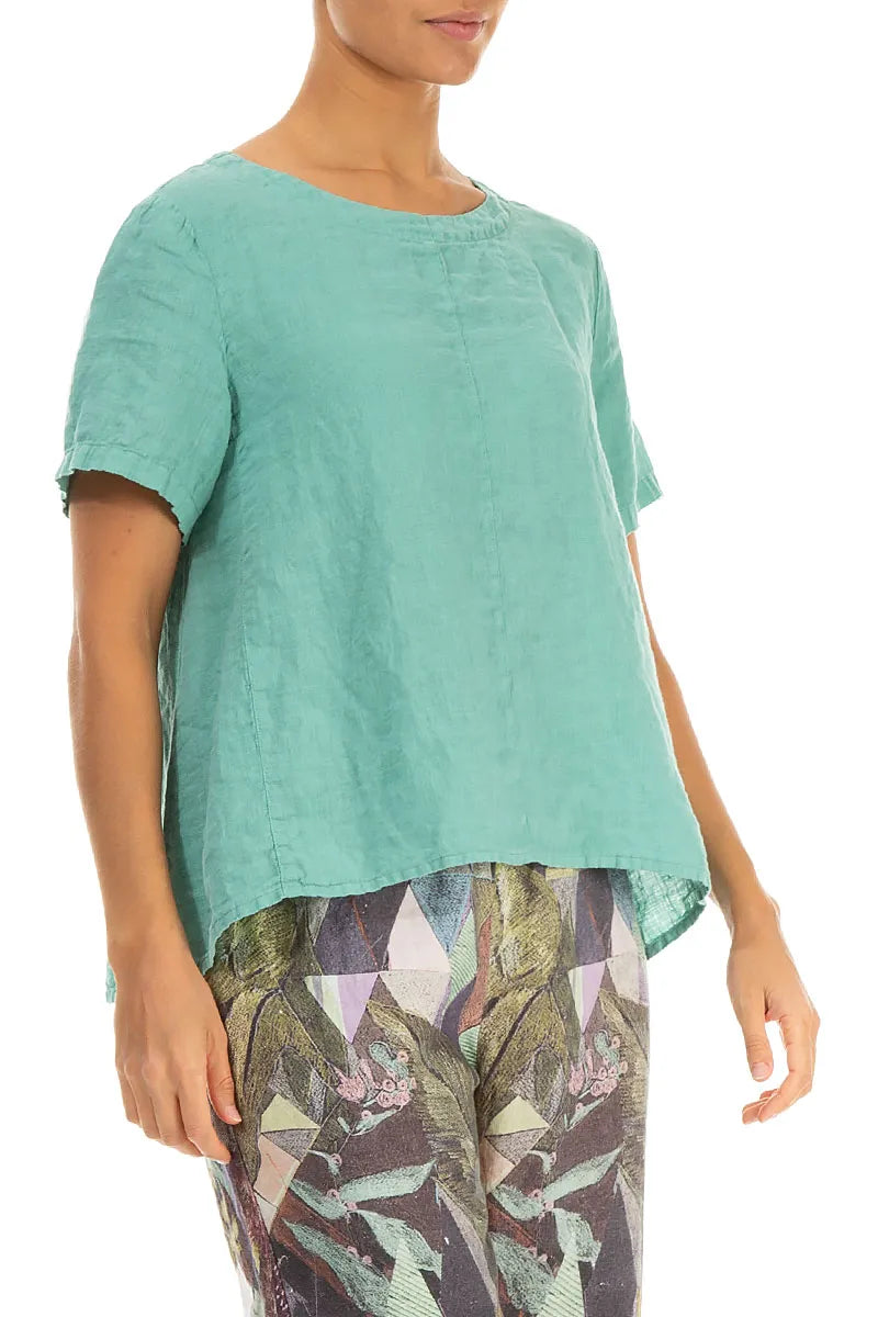 Short Sleeves Flared Mint Linen Top 3