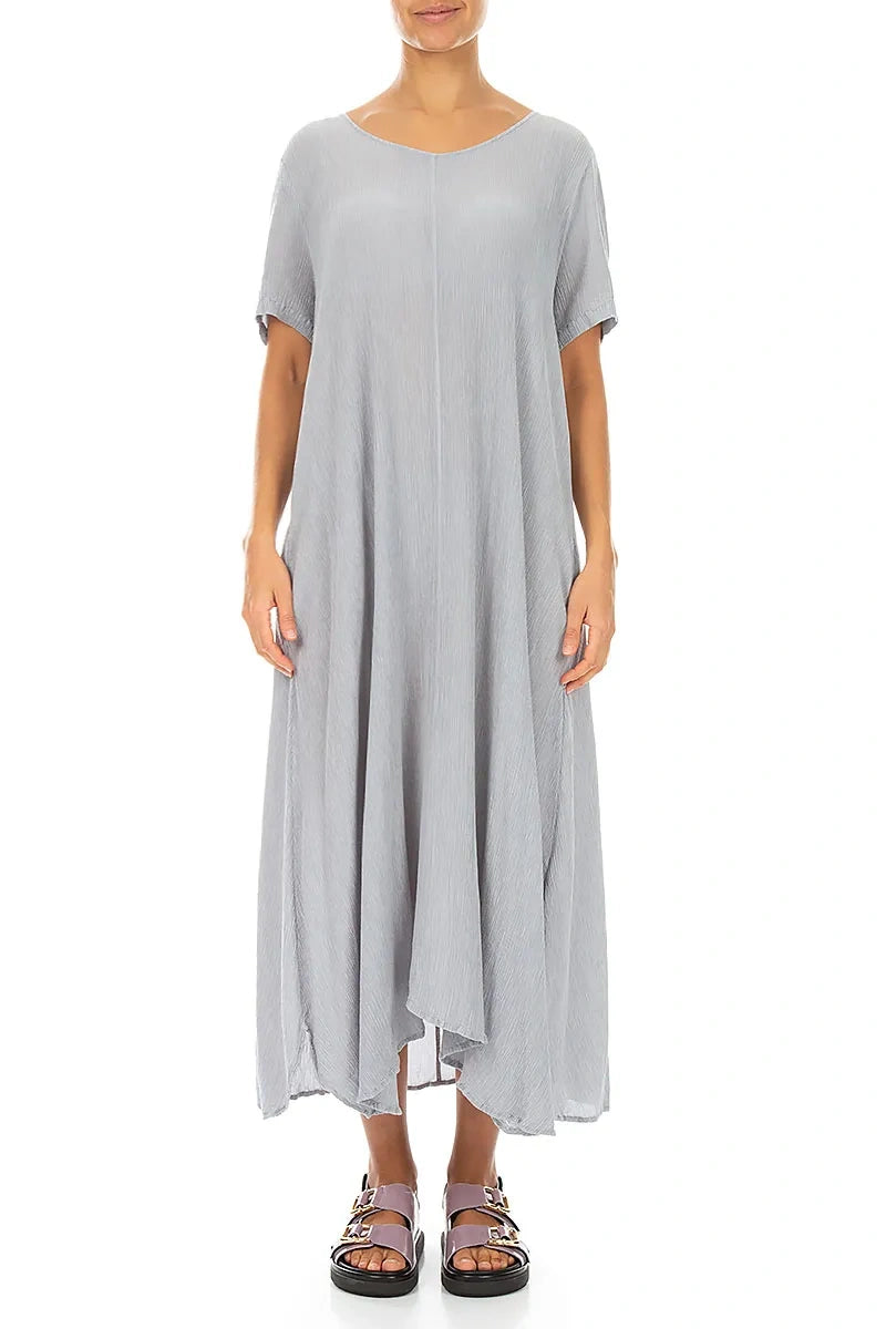 Short Sleeves Flared Silver Grey Silk Viscose Dress grizas.com Short Sleeves Flared Silver Grey Silk Viscose Dress grizas.com
