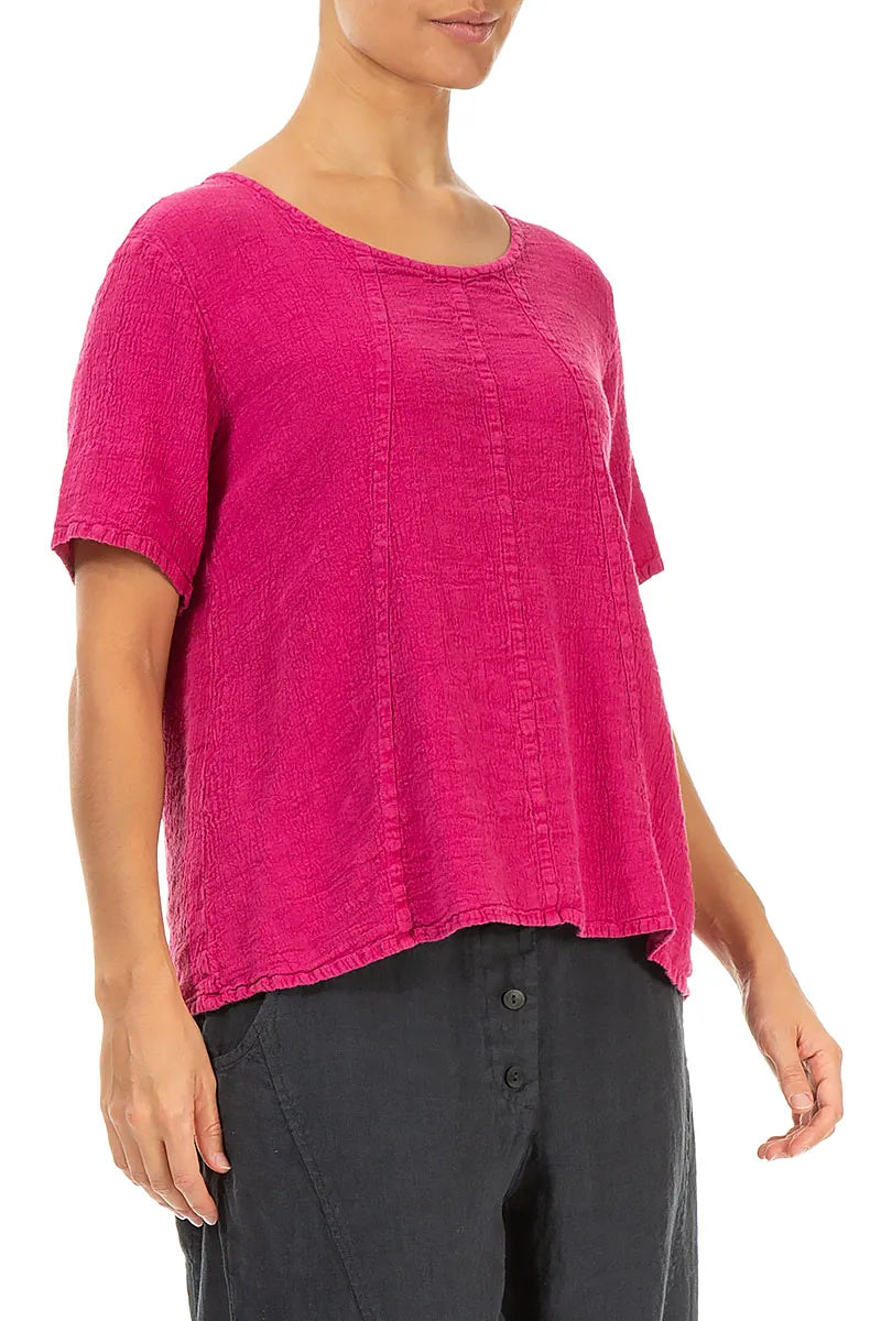 Short Sleeves Fuchsia Linen Viscose Blouse 3