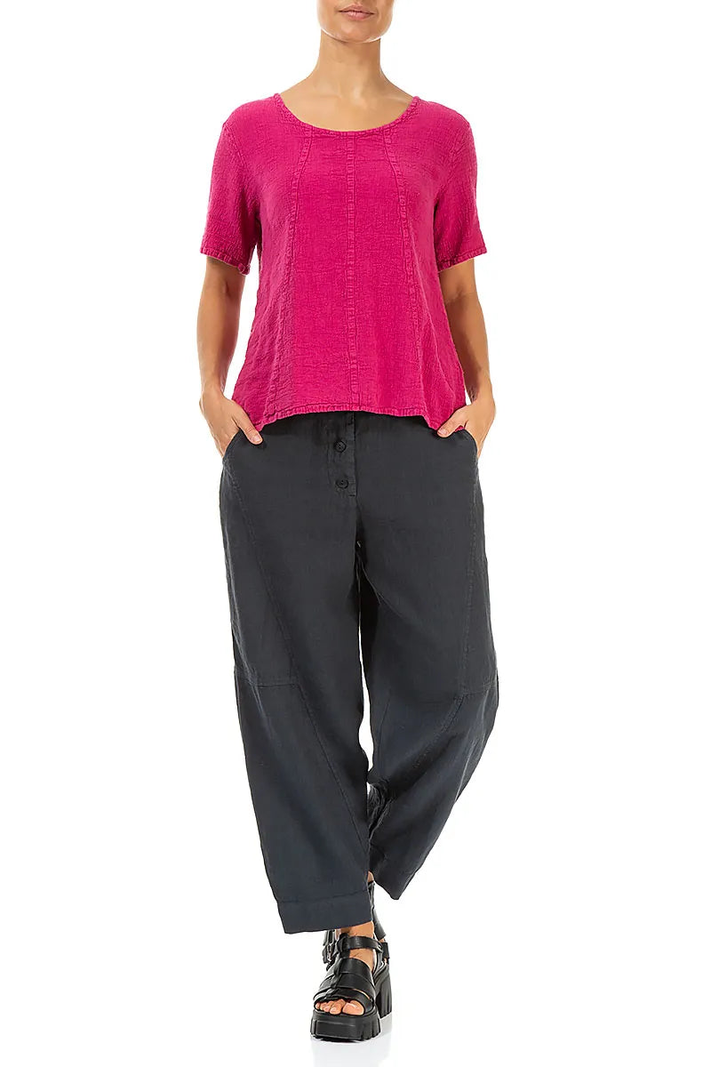 Short Sleeves Fuchsia Linen Viscose Blouse 4