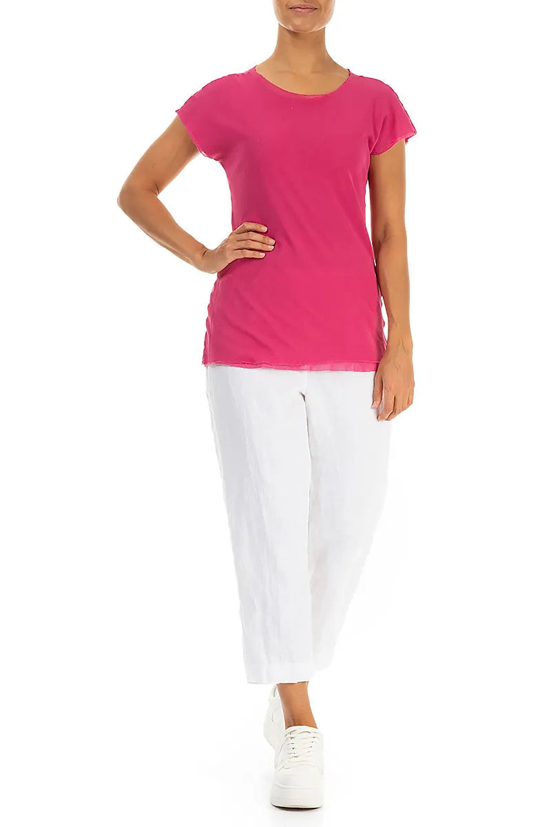 Short Sleeves Fuchsia Mesh Soft Cotton Top 4