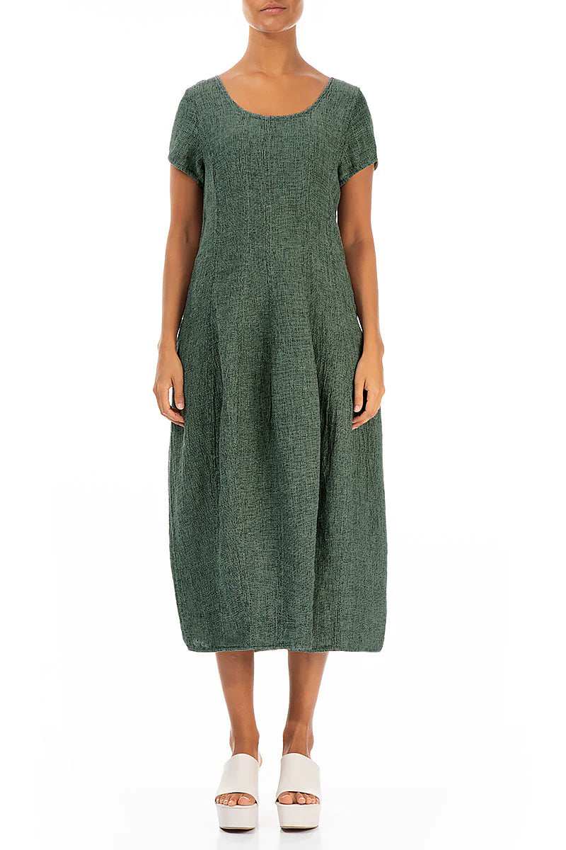 Short Sleeves Green Sorbet Mélange Linen Dress