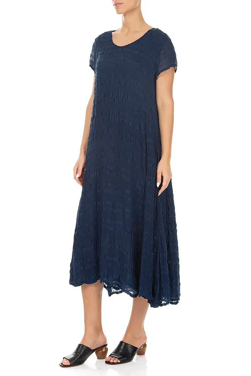 Short Sleeves Navy Light Silk Dress