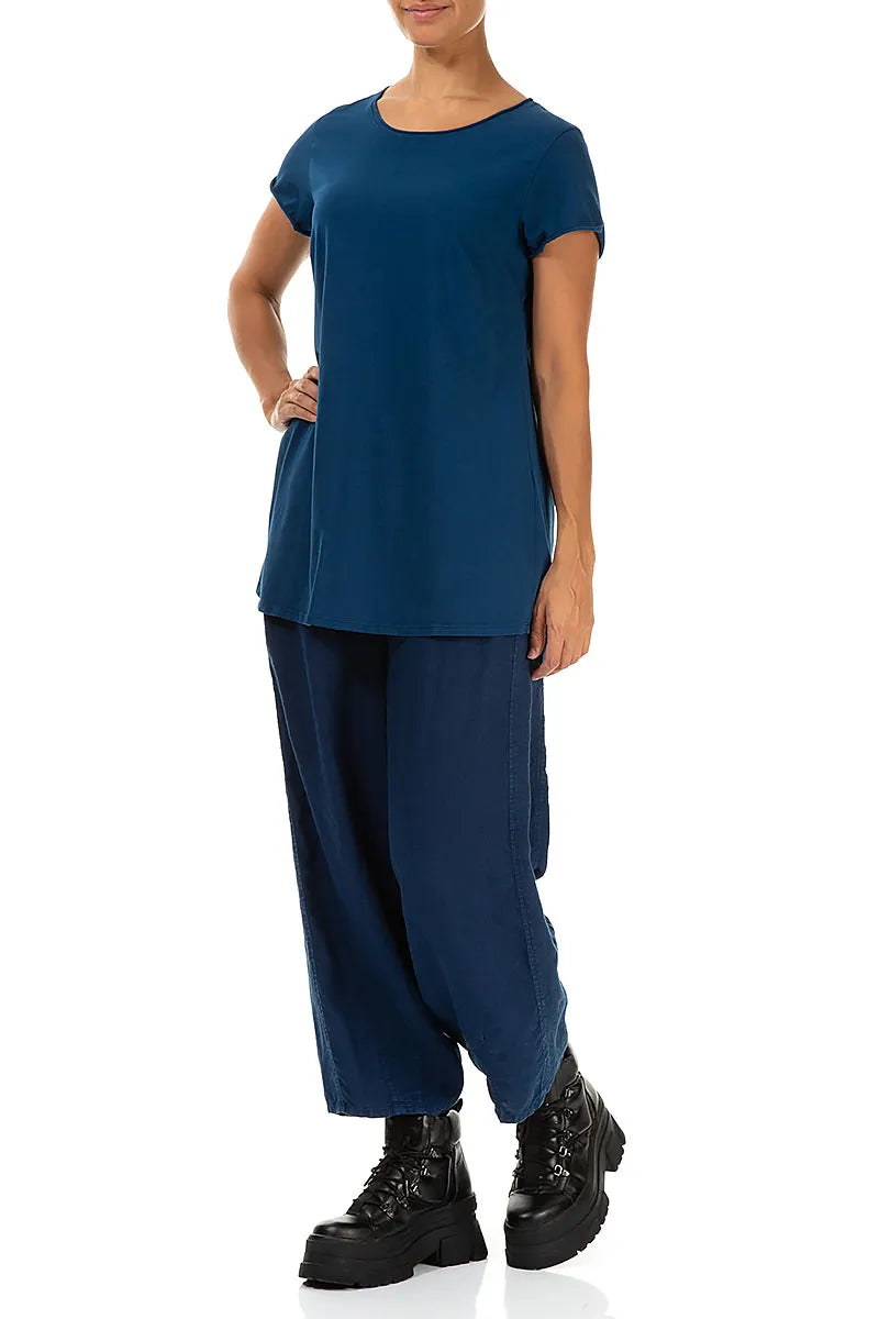 Short Sleeves Royal Blue Cotton T-Shirt 4