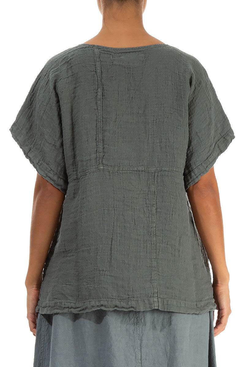 Short Sleeves Sage Linen Blouse 2