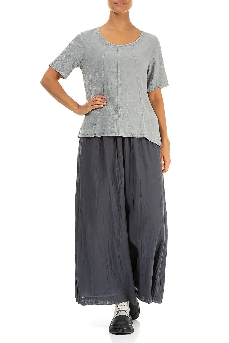 Short Sleeves Silver Grey Linen Viscose Blouse 4