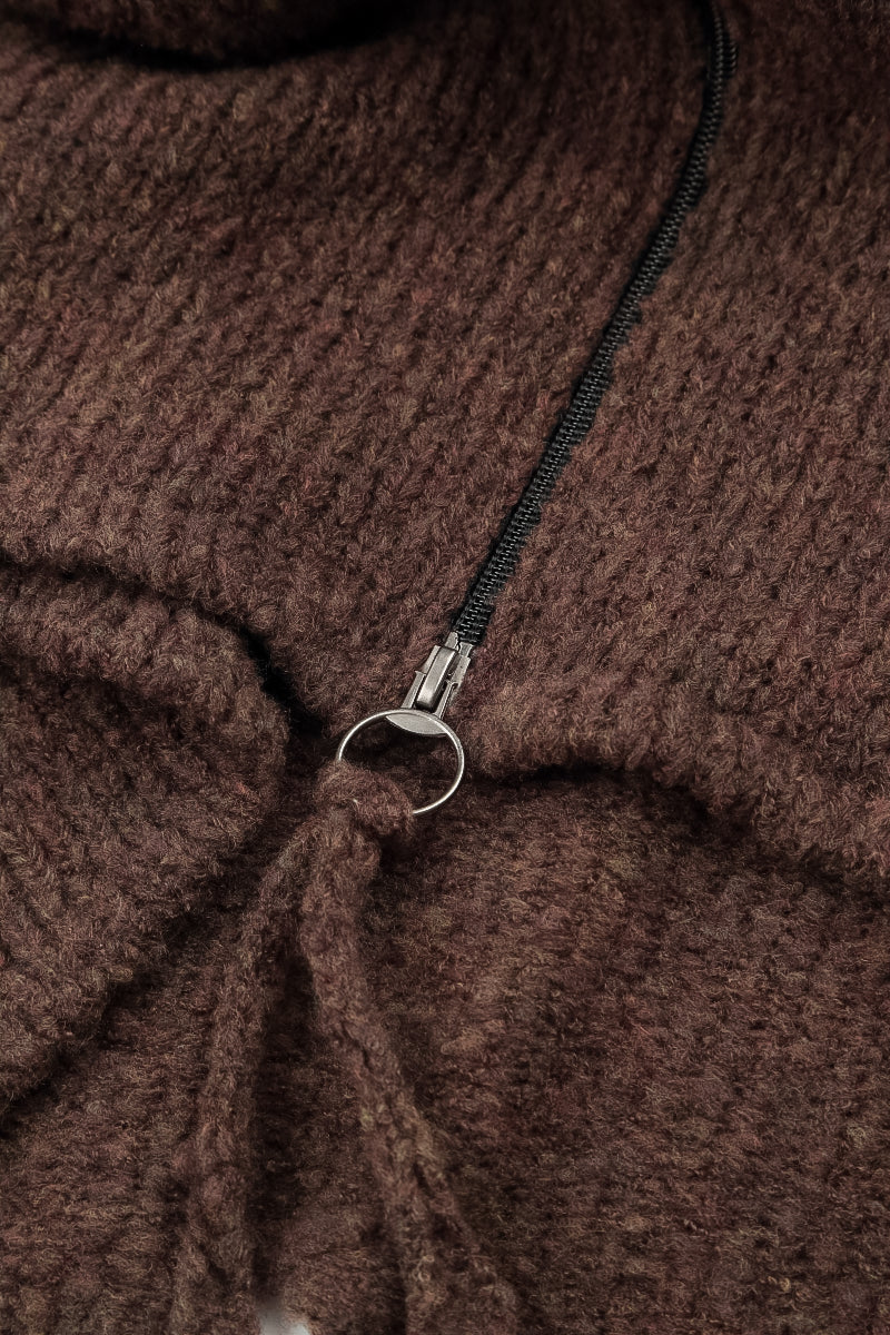 Short Zip Closed Brown Wool Cardigan 5