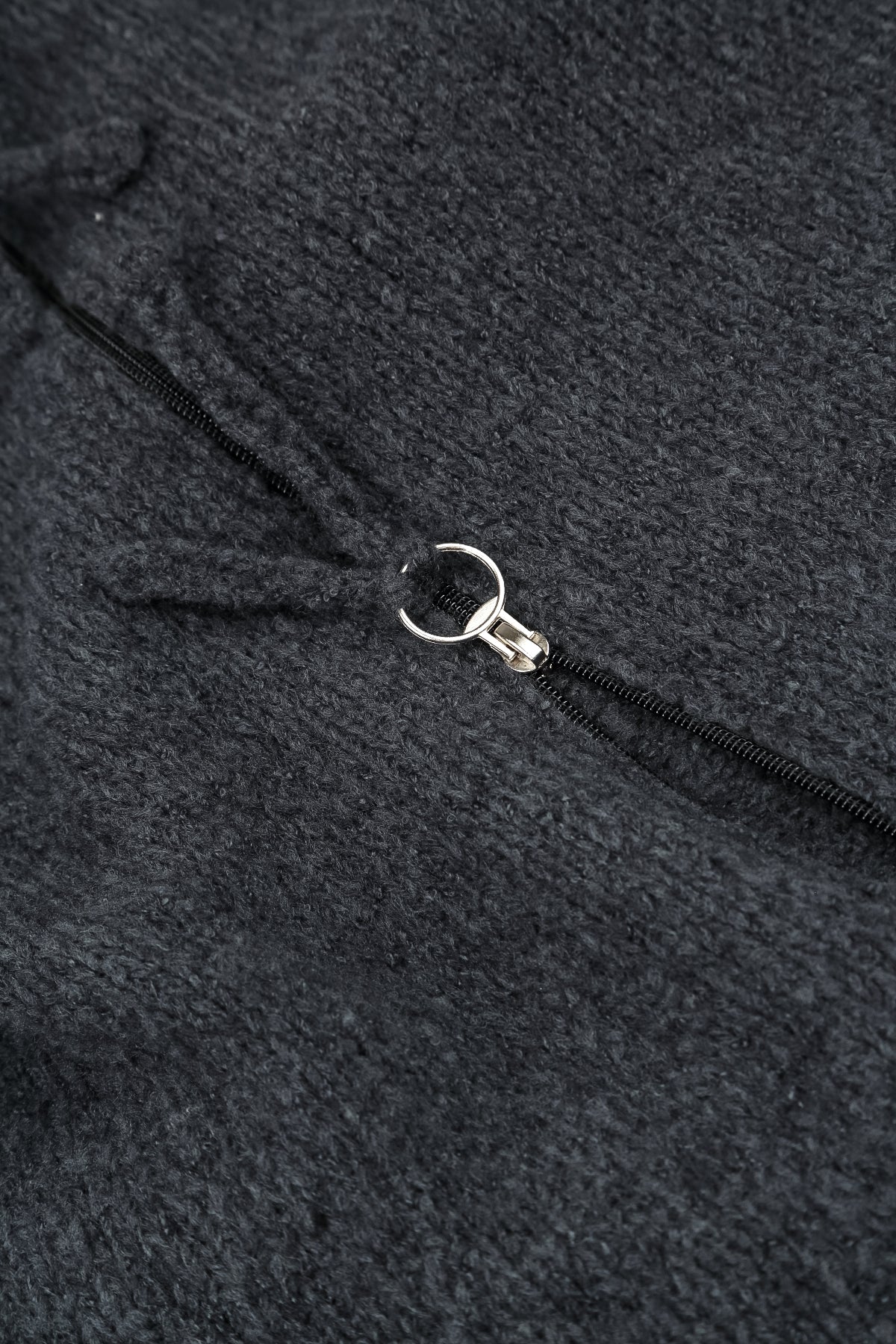 Short Zip Closed Dark Grey Wool Cardigan 5