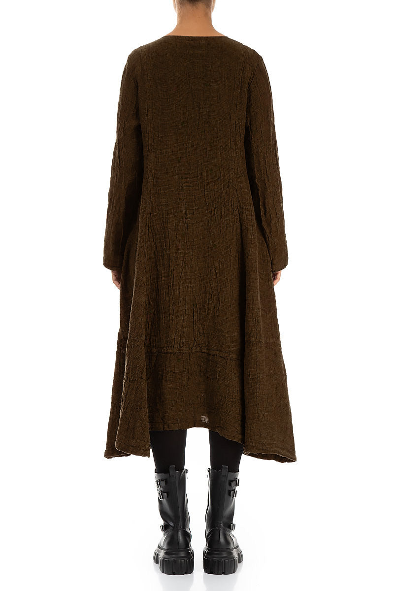 Side Buttons Aged Copper Mélange Linen Dress 2