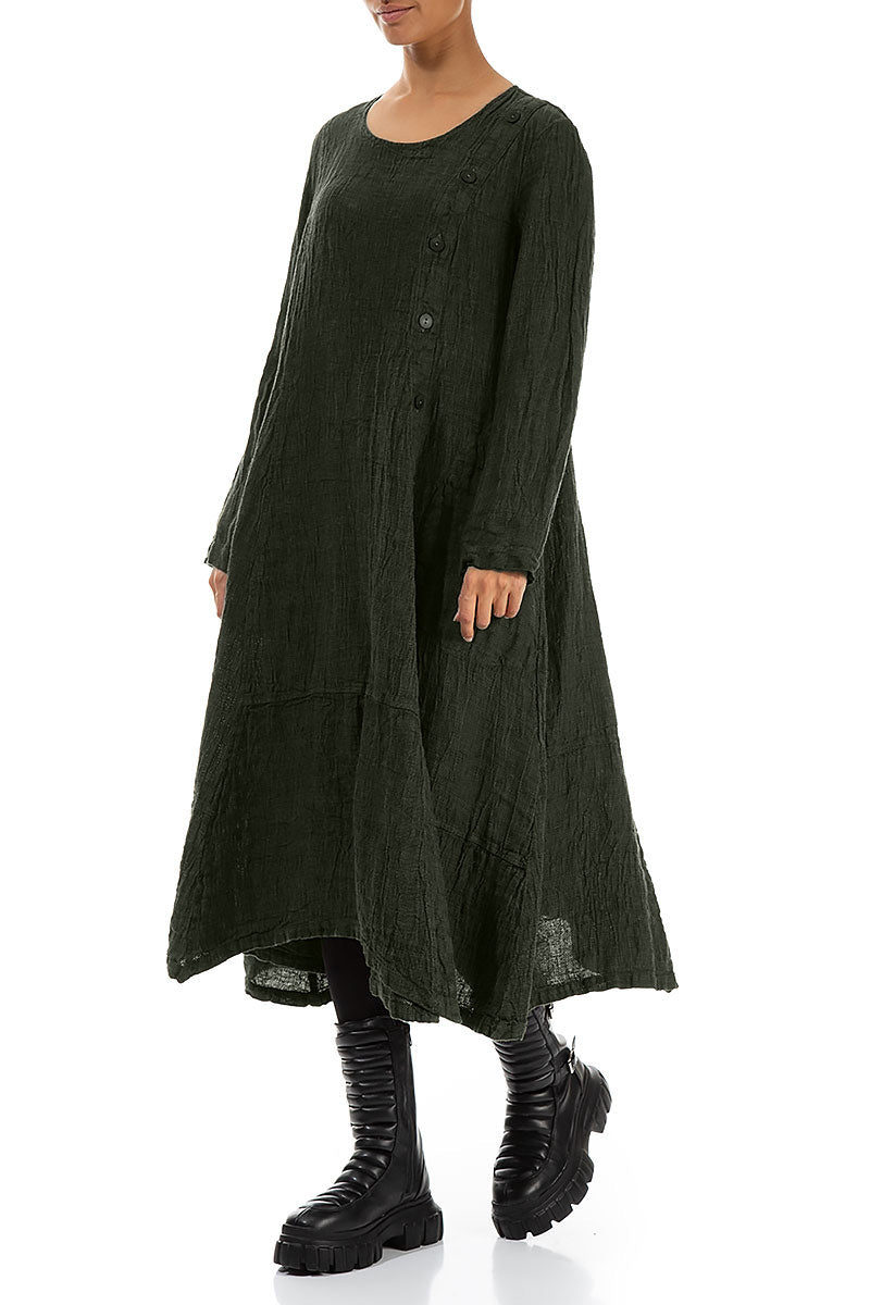 Side Buttons Forest Mist Mélange Linen Dress 3