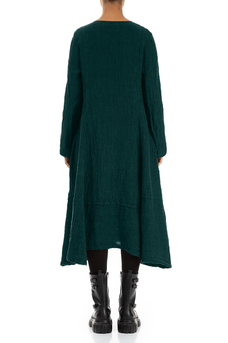 Side Buttons Peacock Mélange Linen Dress 2